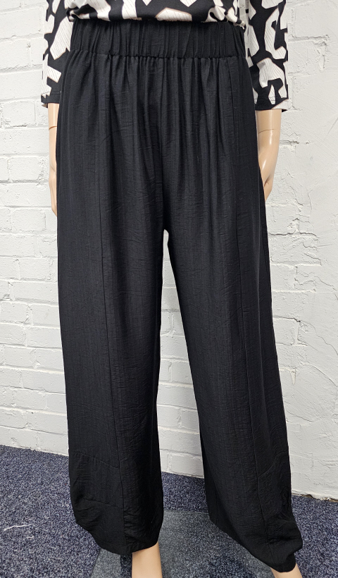 Lightweight Wide Leg Black Trousers With Elasticated Waist